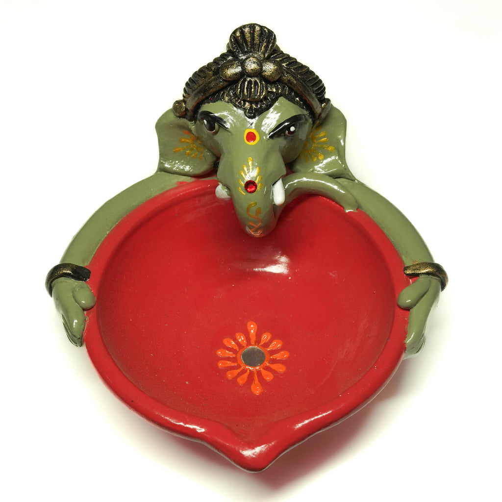 Pooja Multi Colour Ganesh Agal | Diya | Oil Lamp Set Of 2