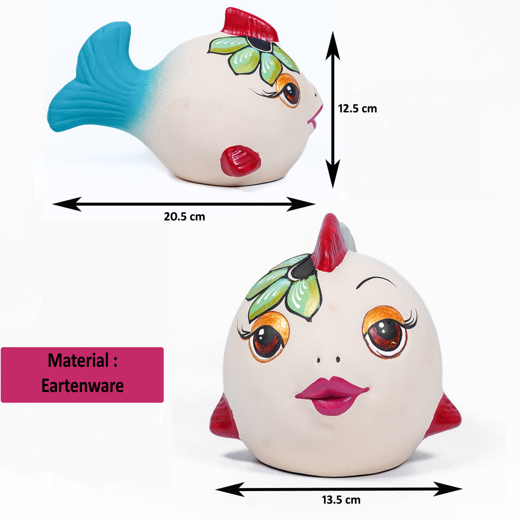 Floral Beauty Fish Piggy Bank – Handpainted Ceramic Charm
