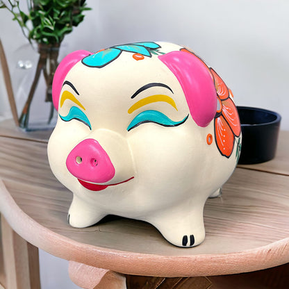 Piggy Coin Bank Full Floral Ceramic (Without Glaze) Kids Saving Bank