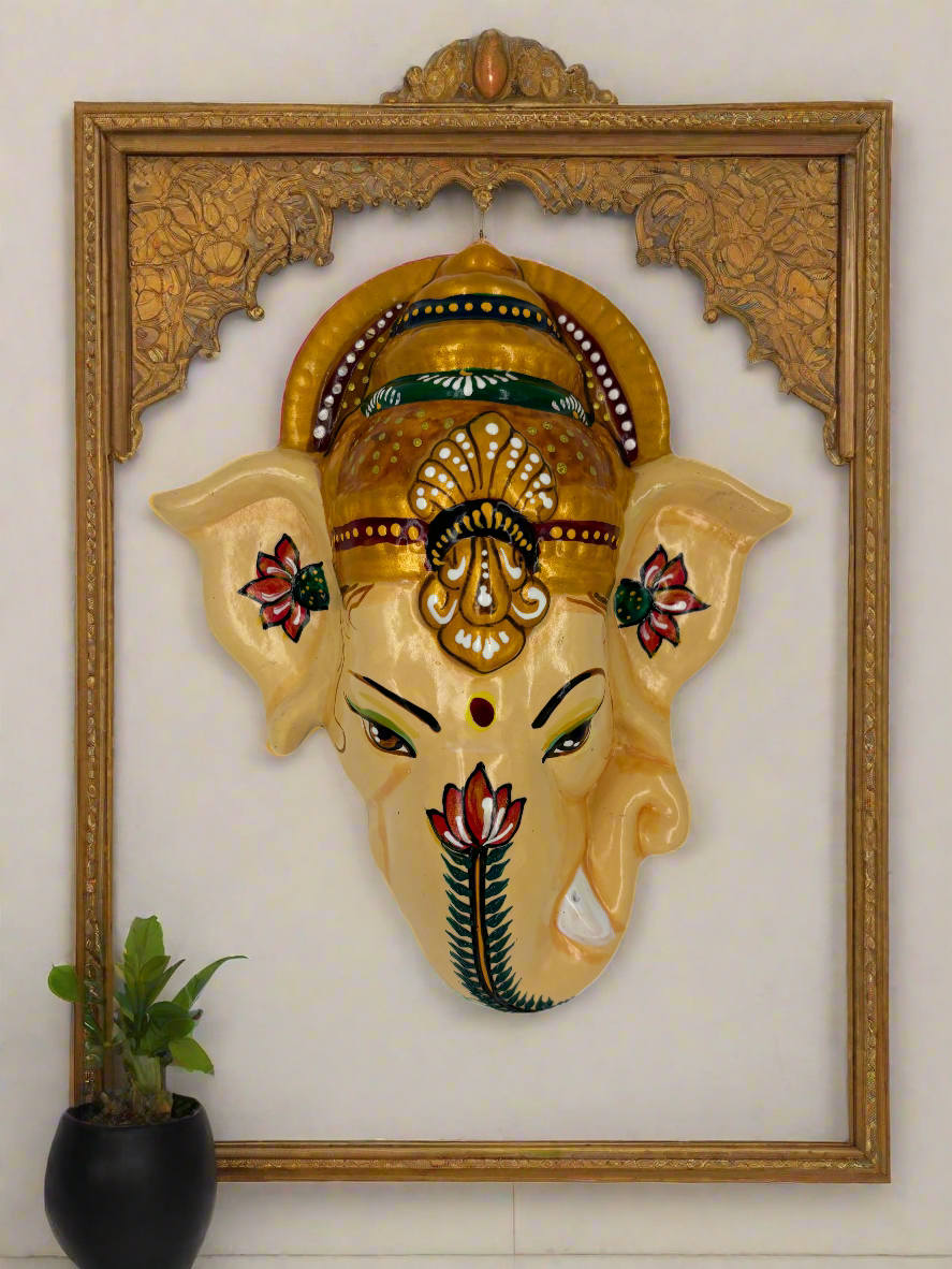 Wall Hanging Ganesha Lord Vinayagar head statue (Multi Colour, Medium)