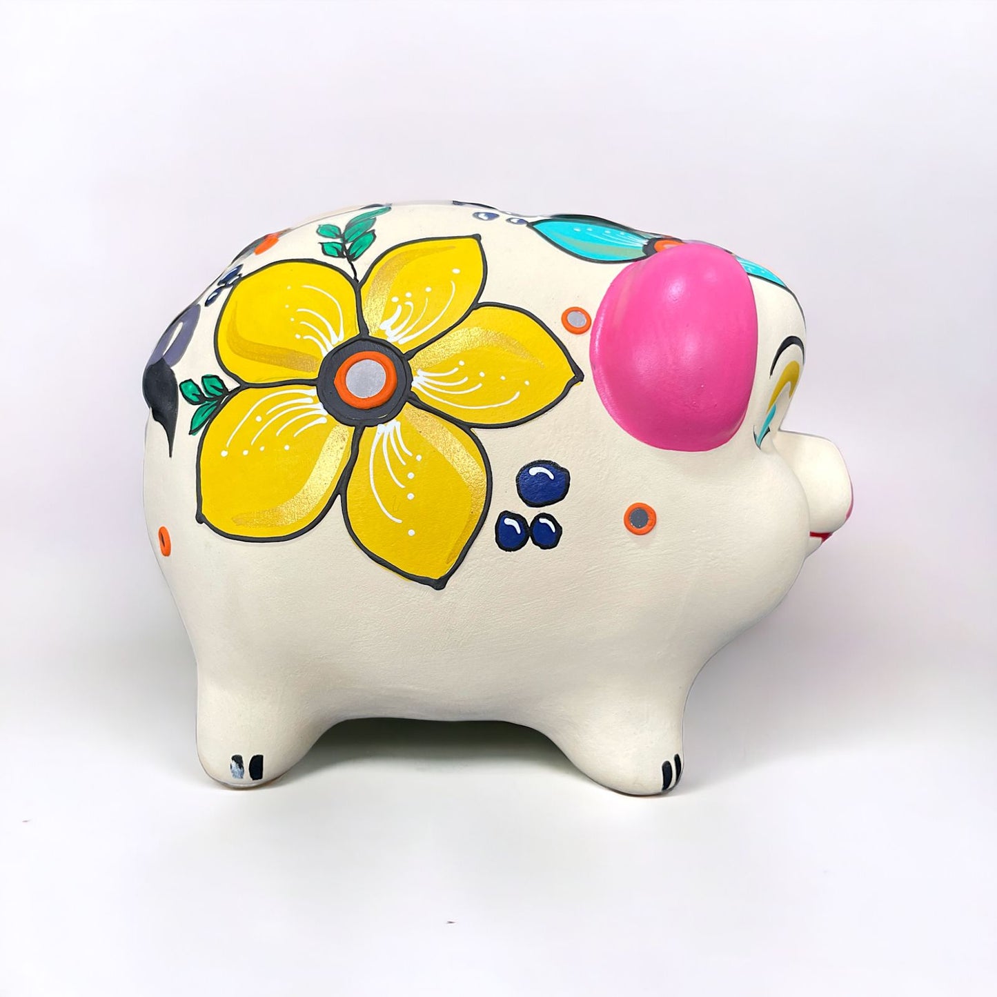 Piggy Coin Bank Full Floral Ceramic (Without Glaze) Kids Saving Bank