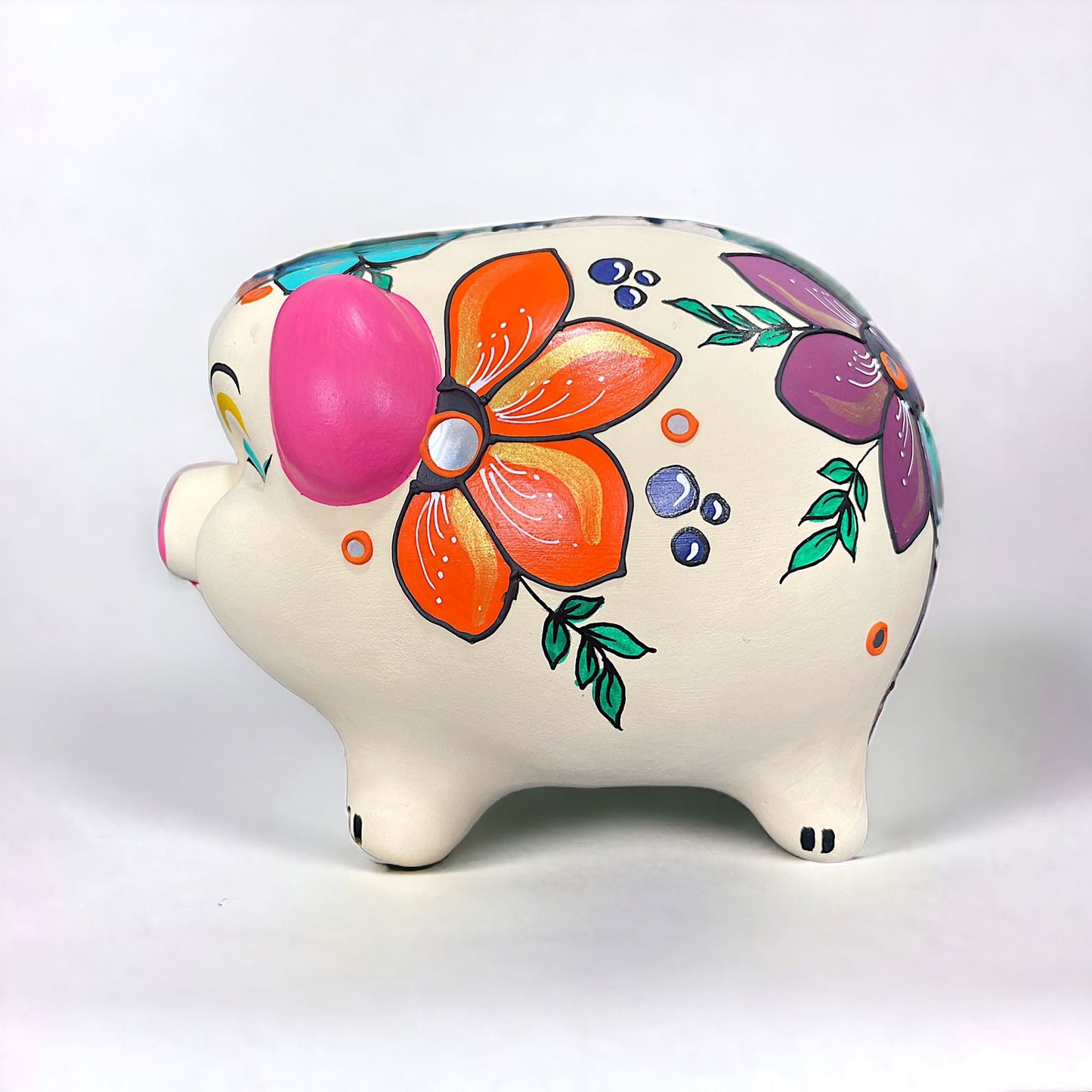 Piggy Coin Bank Full Floral Ceramic (Without Glaze) Kids Saving Bank