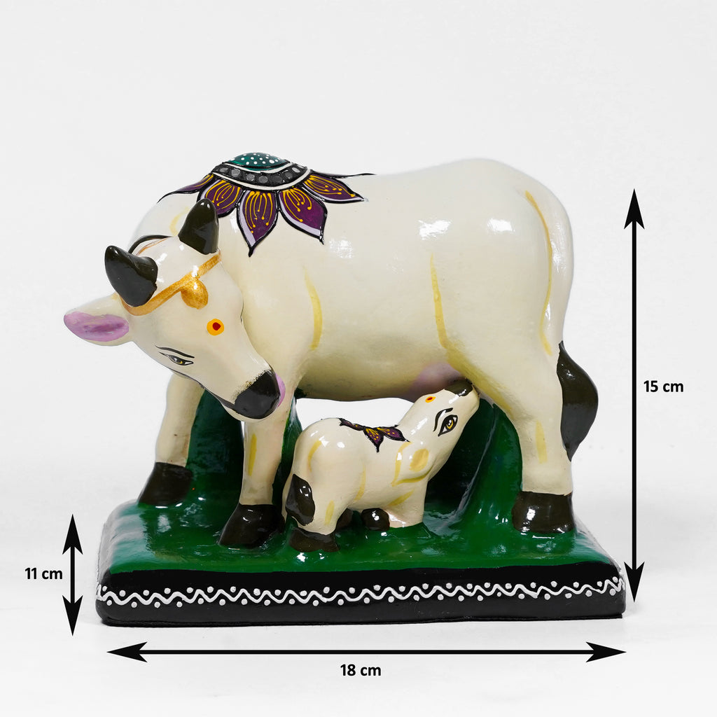 Kamadhenu with Calf – Hand-Painted Decorative Sculpture