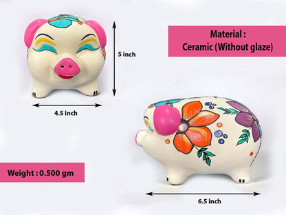 Piggy Coin Bank Full Floral Ceramic (Without Glaze) Kids Saving Bank