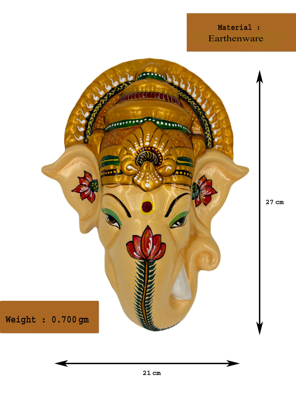 Wall Hanging Ganesha Lord Vinayagar head statue (Multi Colour, Big)