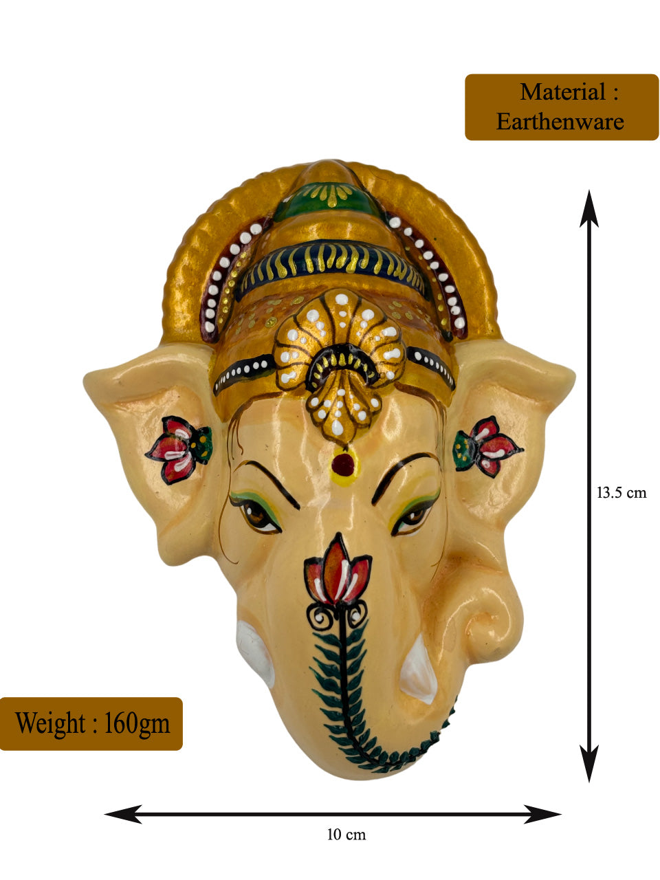Wall Hanging Ganesha Lord Vinayagar Head Statue (Multi Colour, Small)