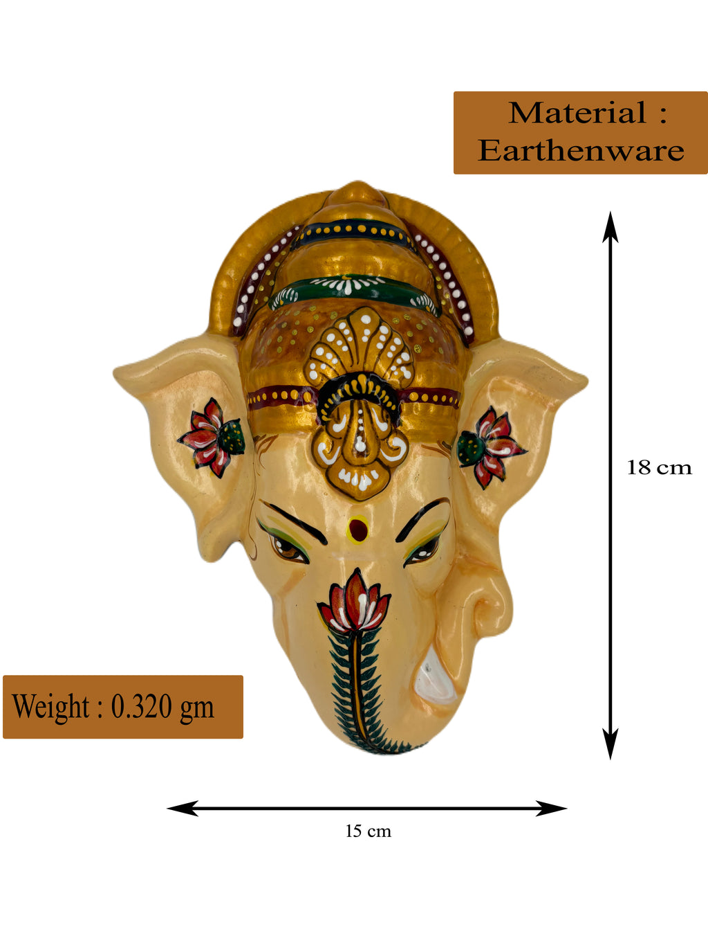 Wall Hanging Ganesha Lord Vinayagar head statue (Multi Colour, Medium)