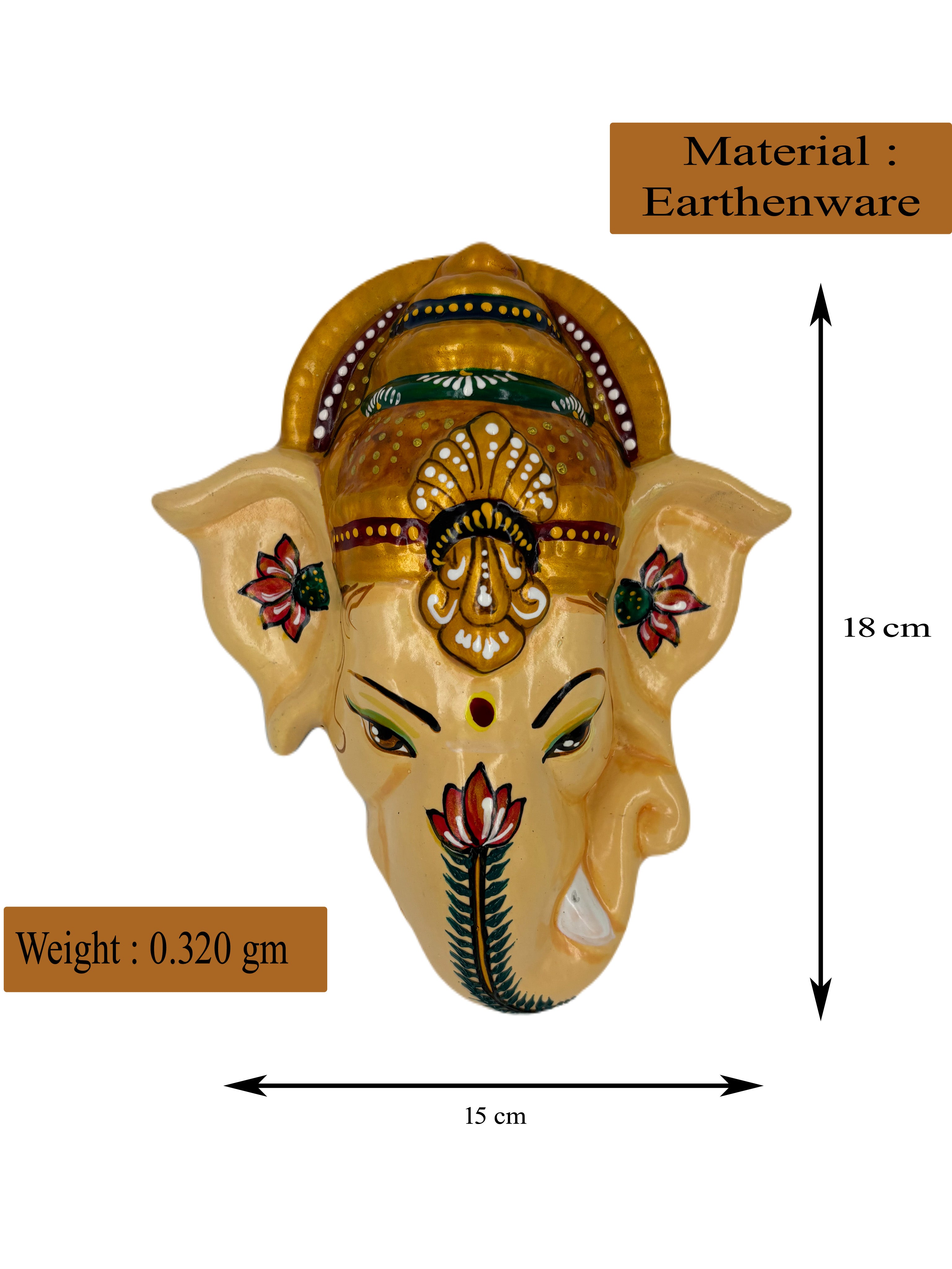 Wall Hanging Ganesha Lord Vinayagar head statue (Multi Colour, Medium)