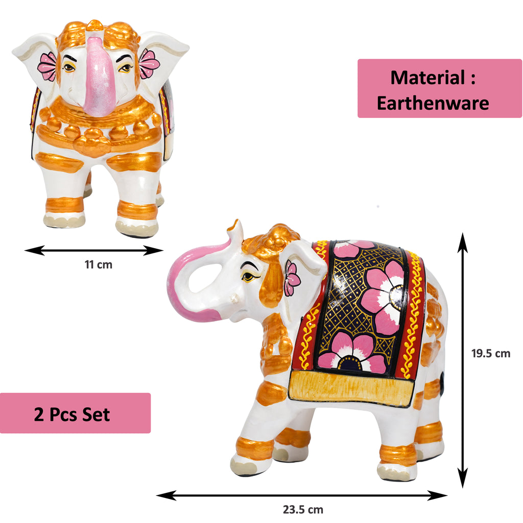 Majestic Clay Elephant Duo – Traditional Earthenware Home Accent
