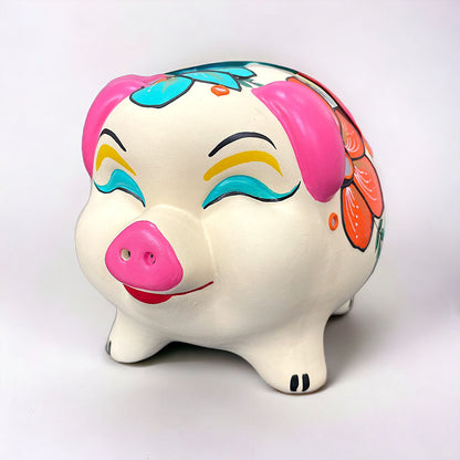 Piggy Coin Bank Full Floral Ceramic (Without Glaze) Kids Saving Bank