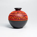 Handcrafted Round Terracotta Vase – Tribal Red & Black Design
