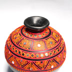 Handcrafted Round Terracotta Vase – Tribal Red & Black Design