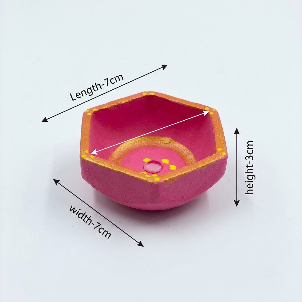 Handmade Terracotta Hexagon Tea Light Candle Holder - Set of 4 (Big)