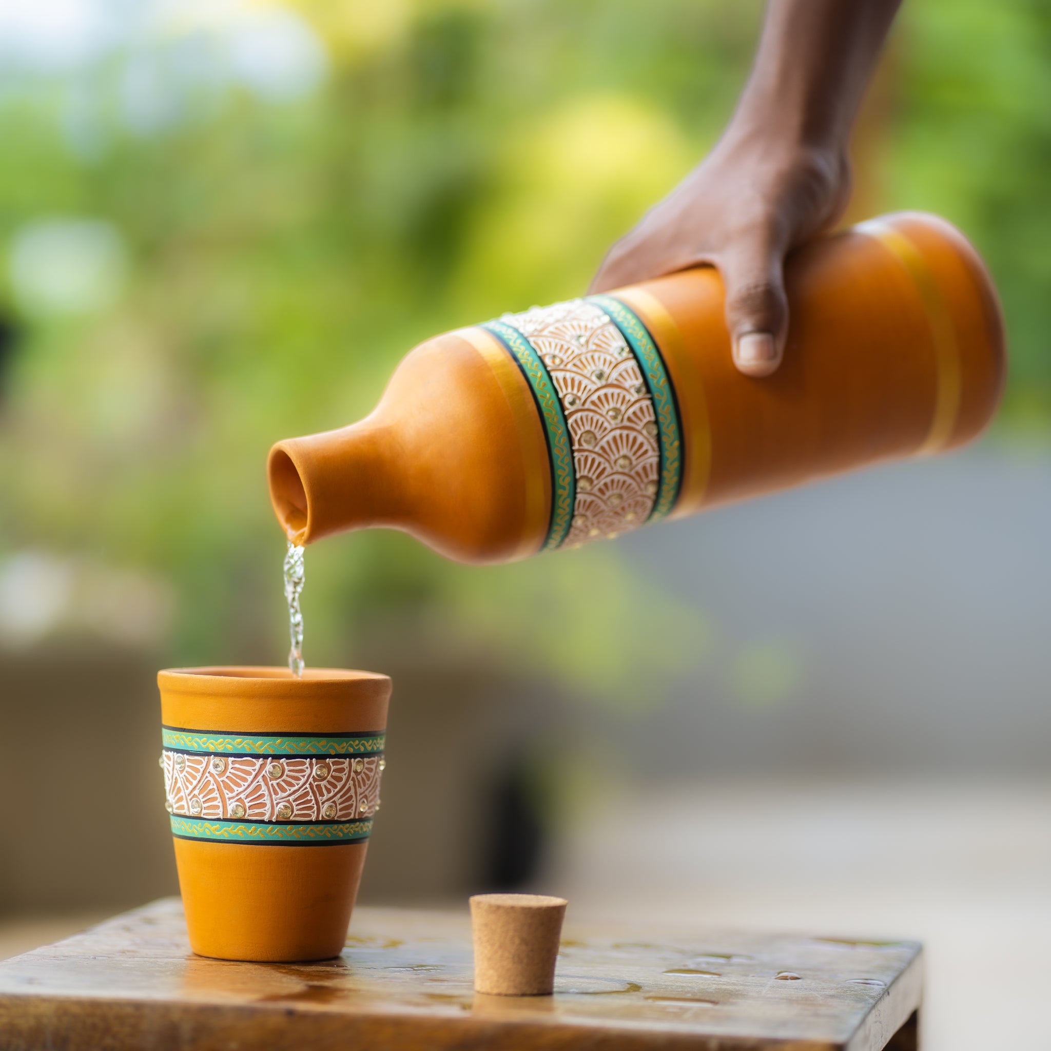 Terracotta Water Bottle With Tumbler 1000ml