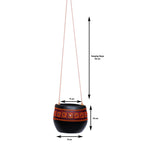 Black Earthenware Hanging Pot with Orange Tribal Art