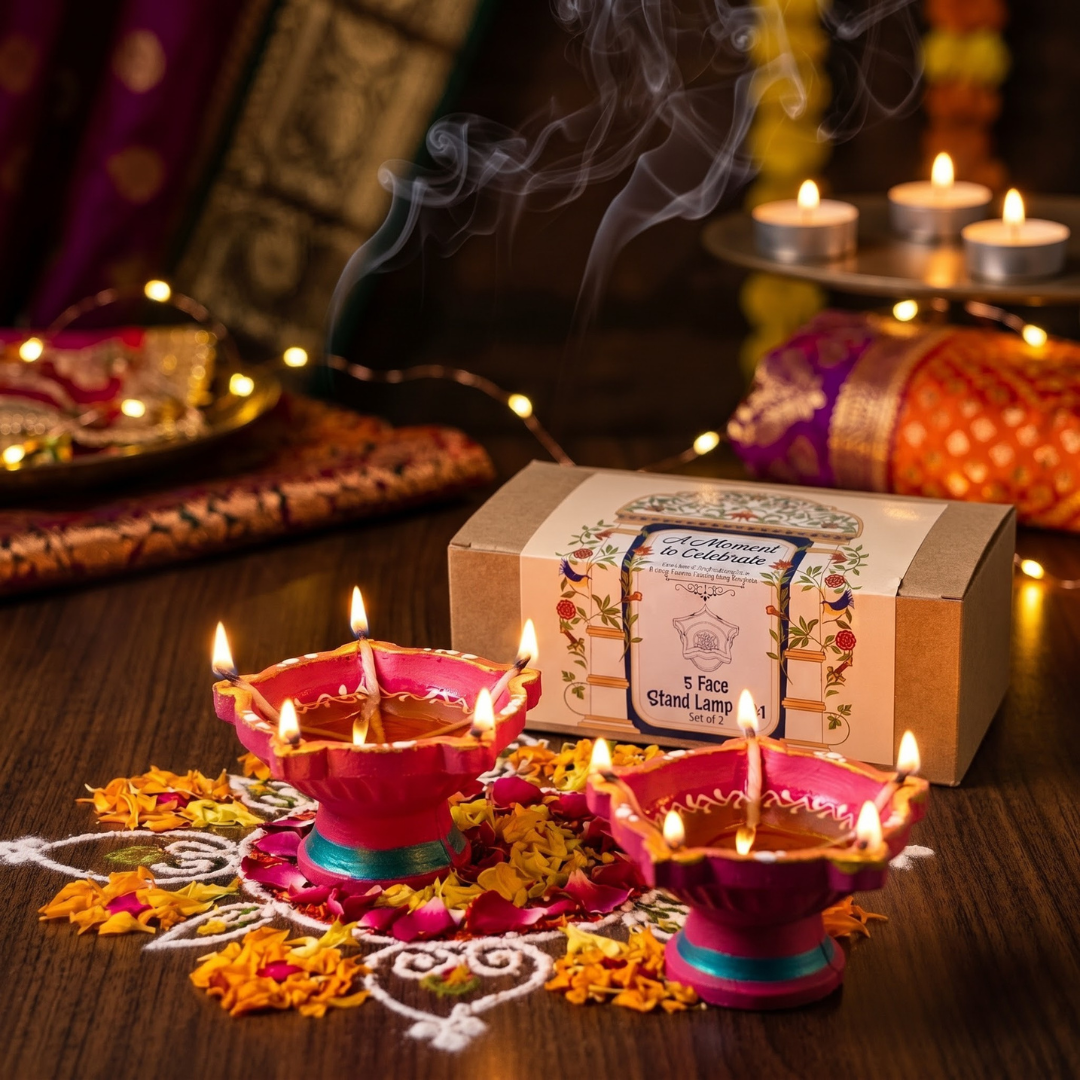 Handmade Terracotta 5-Face Diya (Set of 2)
