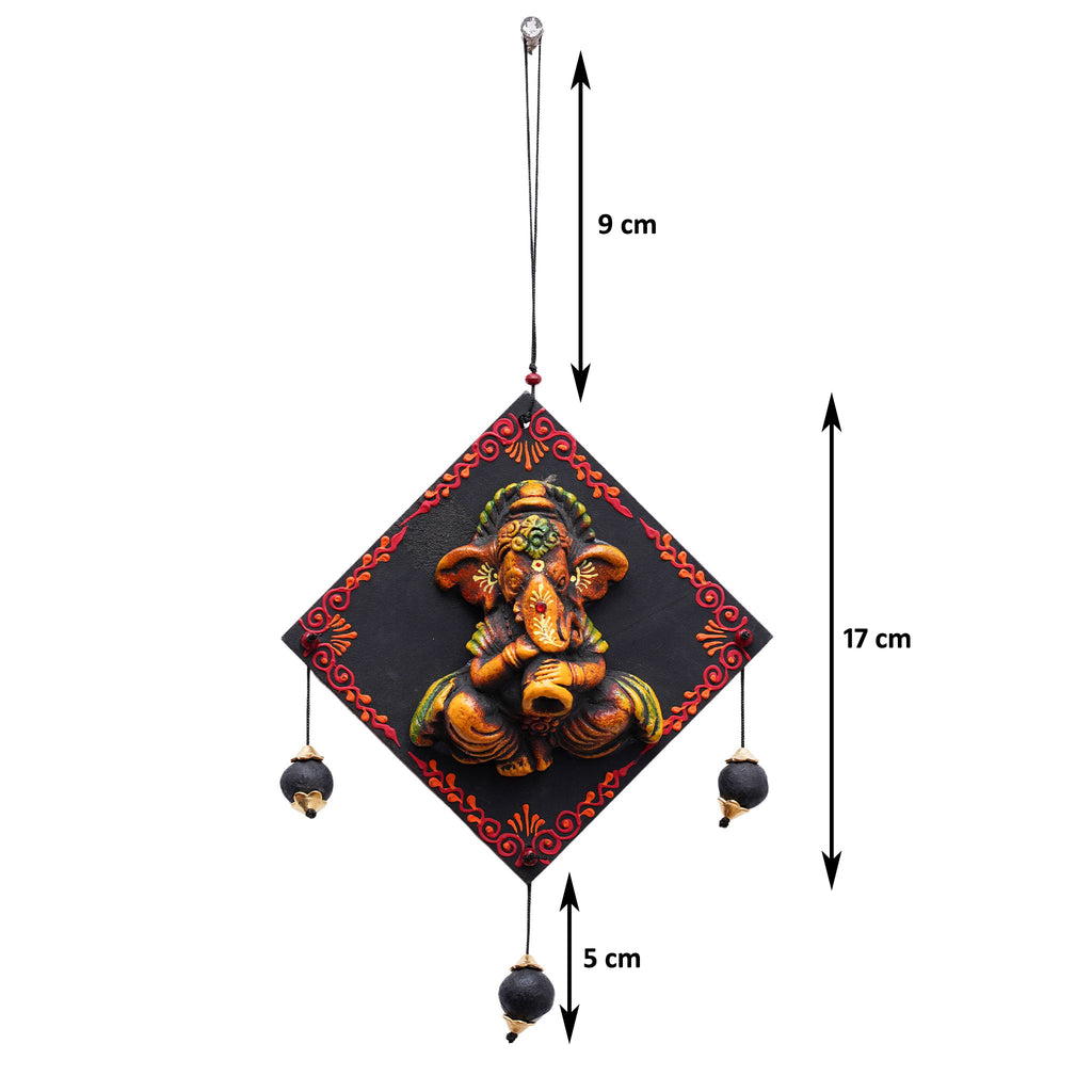 Ethnic Terracotta Ganesha Wall Hanging – Black & Orange Accents