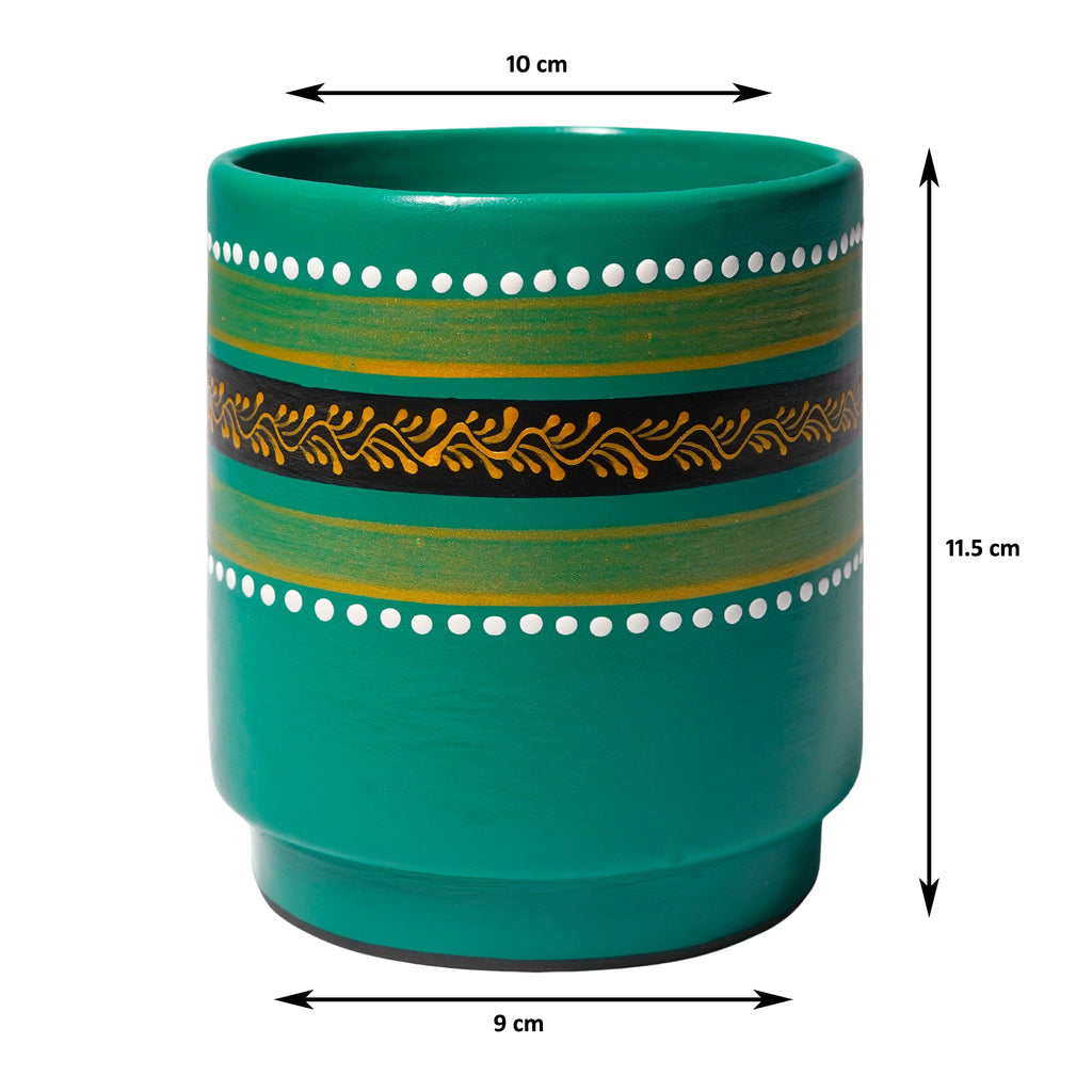 Handcrafted Planter with Rich Green Finish & Artistic Border