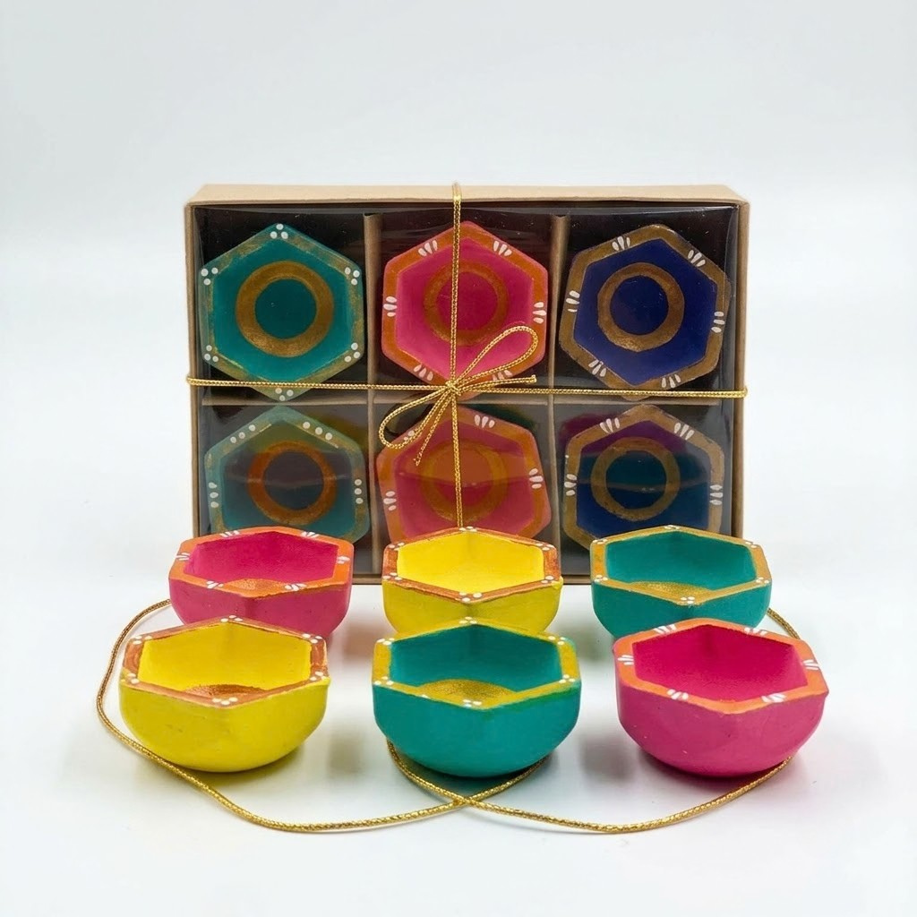 Handmade Terracotta Hexagon Tea Light Candle Holder - Set of 6 (small)