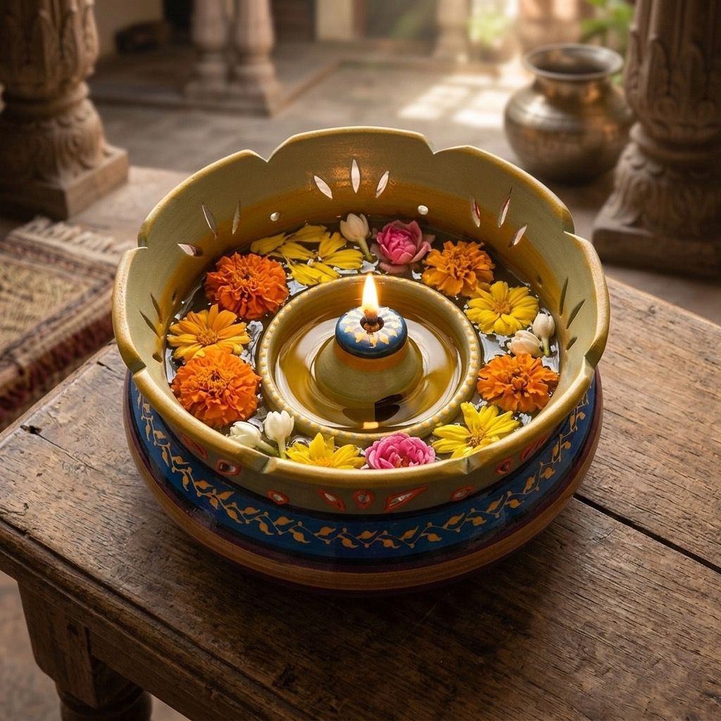 Flower Decorative Urli Bowl Shape Diya for Home Handcrafted Bowl for Floating Flowers and Oil Lamp Home Vallalar Agal
