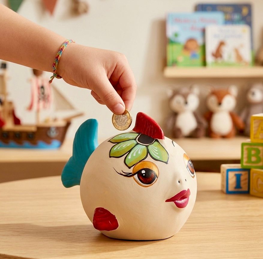 Floral Beauty Fish Piggy Bank – Handpainted Ceramic Charm