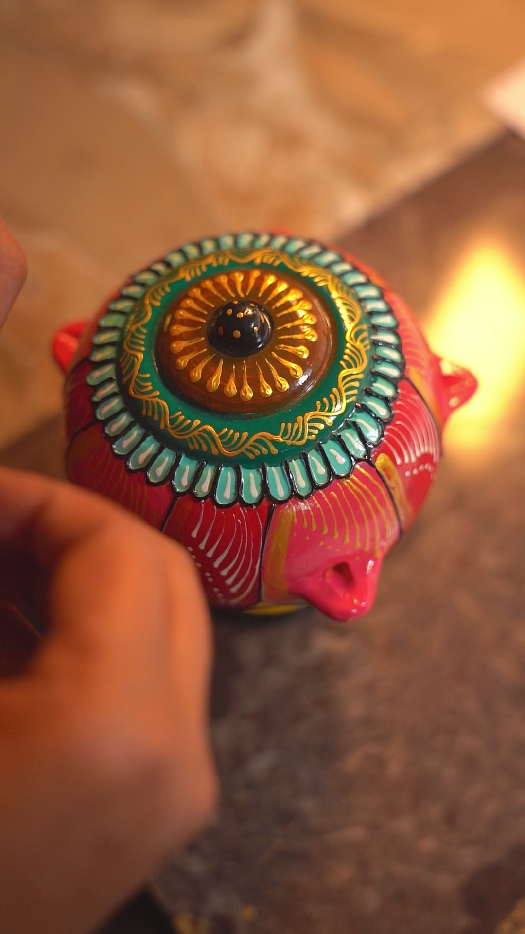 Festive Painted Lotus Oil Lamp for Home Décor
